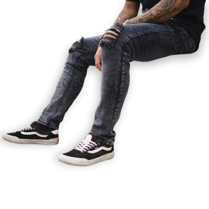 Gambar Celana Jeans Pria Ripped Lutut Zweckout Label Slim Fit Hitam - Sanwash, 30 dari ZWK LABEL SHOP undefined Tokopedia