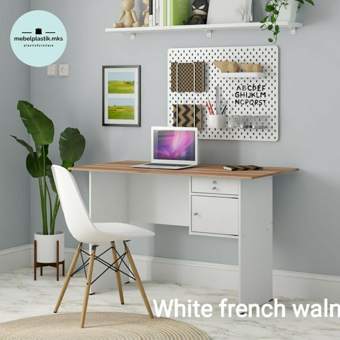 Gambar Meja Putih Kerja Kantor/Meja Laptop Particle Board Kayu/Meja OSIKI - White walnut dari Mebel Plastik Makassar undefined Tokopedia