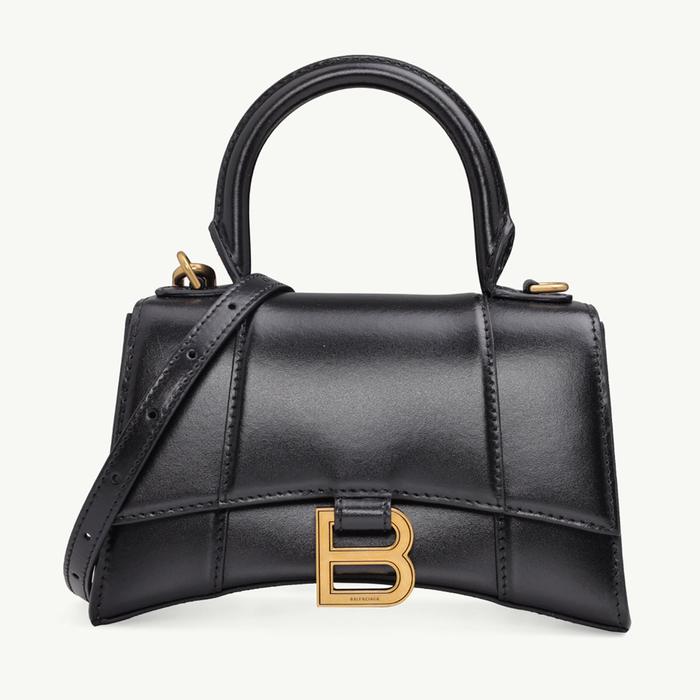 Balenciaga Hourglass Top Handle Xs In Black Shiny Ghw