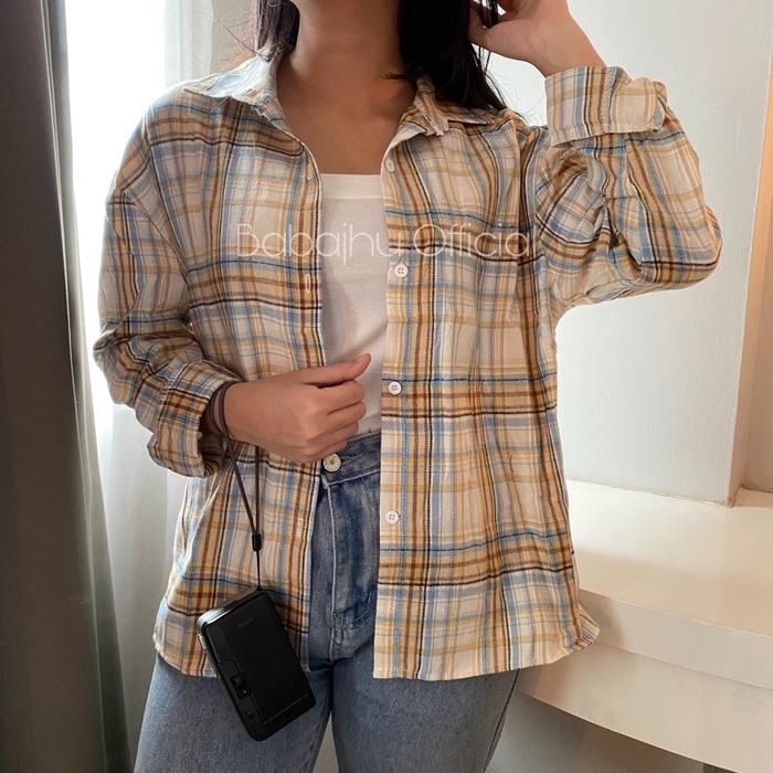Gambar Moza Pastel Flanel Shirt (Kemeja Flanel Wanita Bahan Adem Panjang) - 6 dari Babajhu Offical undefined Tokopedia