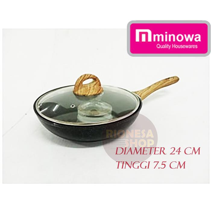 Gambar Yoshikawa Wok Pan 20 cm 24 cm Marble Induksi Gagang Kayu Tutup Kaca - Hitam, 20 cm + Tutup dari Rionesa Shop undefined Tokopedia