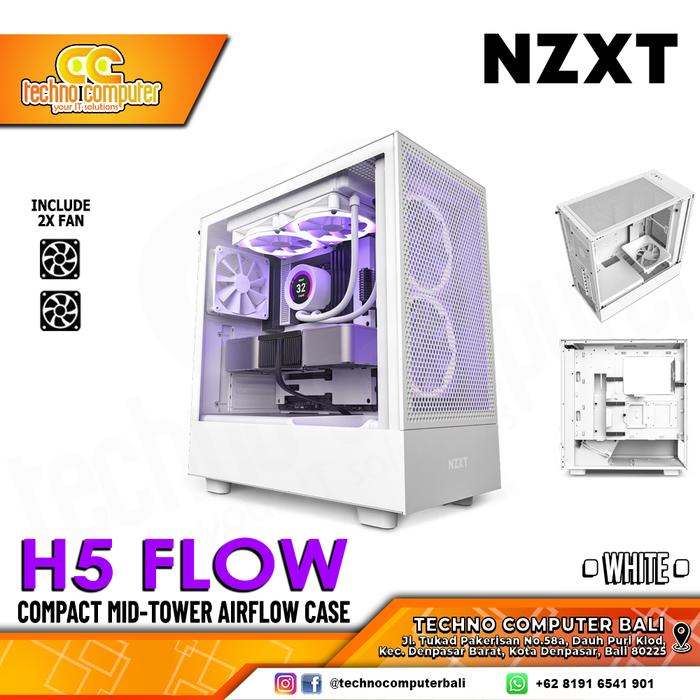 Gambar CASING NZXT H5 FLOW Edition Matte White - Mid-Tower ATX Airflow Case dari Techno Computer Bali undefined Tokopedia