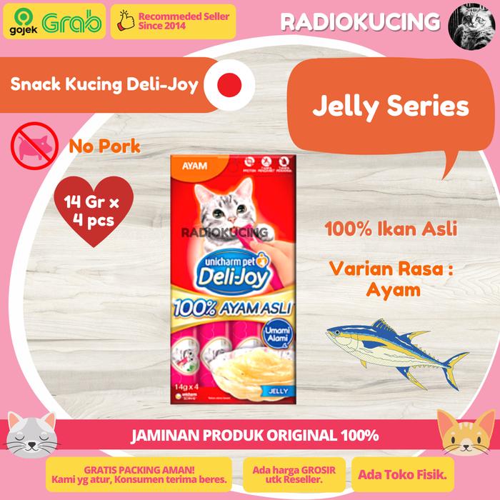 Gambar DELI-JOY Cat Snack Cemilan Kucing 56 gr (14 gr x 4 sachet) All Variant - AyamJelly dari RADIO KUCING undefined Tokopedia