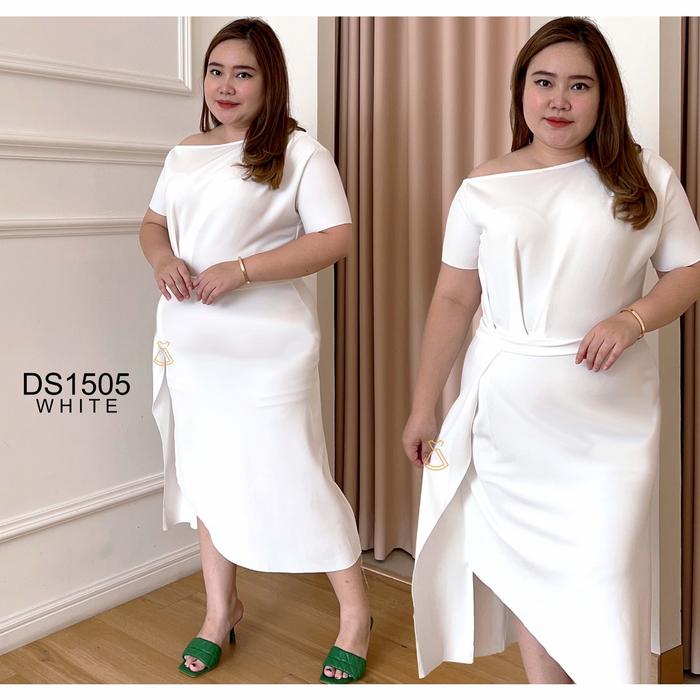 Gambar PLUS SIZE DRESS PESTA SCUBA PREMIUM LD 100-120#DS1505 - WHITE dari Momme Collection undefined Tokopedia