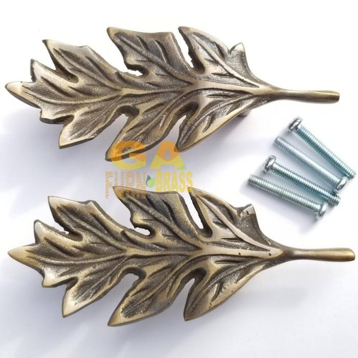 Gambar Tarikan Laci Motif Daun Kuningan Antik dari GA.Ornamen undefined Tokopedia