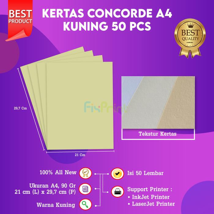 Gambar Paper Concorde A4 90gr 1pack isi 50 Lembar Kertas Kuning 210mm x 297mm - Kuning dari FixPrint Indonesia undefined Tokopedia