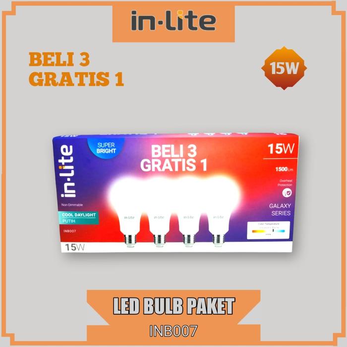 Jual INLITE PAKET 3 GRATIS 1 - Lampu LED Bulb INB007 15W Putih / Kuning ...