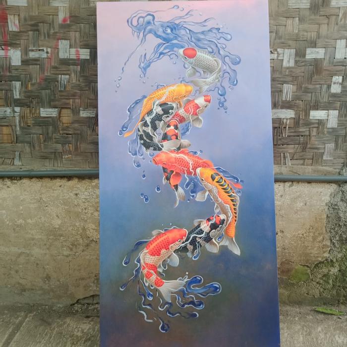 Jual lukisan ikan koi naga fengshui pembawa keberuntungan hiasan ...