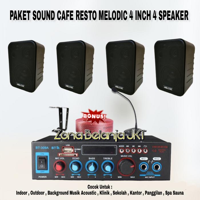 Gambar PAKET SOUND SYSTEM AUDIO CAFE RESTO MELODIC 4 INCH 4 SPEAKER ( SET 1 ) - PAKET B dari Zona Audio_NEW undefined Tokopedia