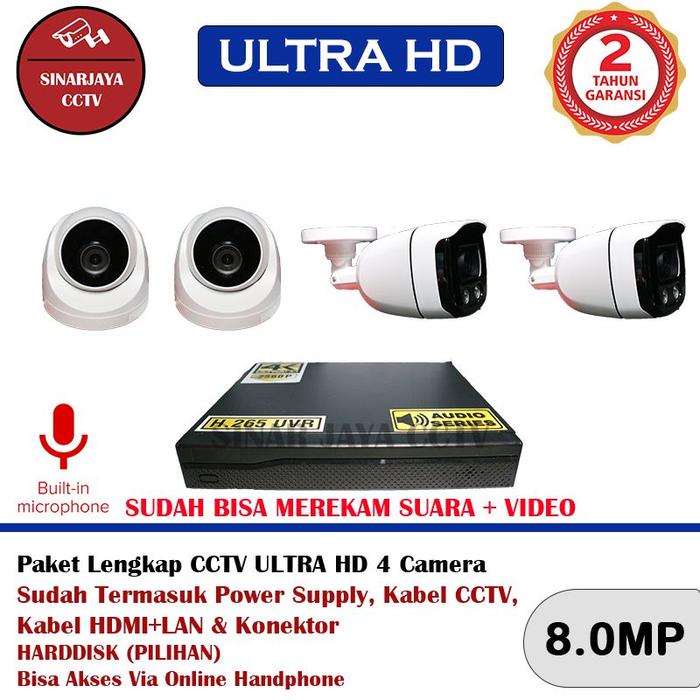 Gambar Paket Cctv 4Camera 8MP 4K 2560P Sudah Bisa merekam Audio+Video Lengkap dari sinarjaya cctv undefined Tokopedia