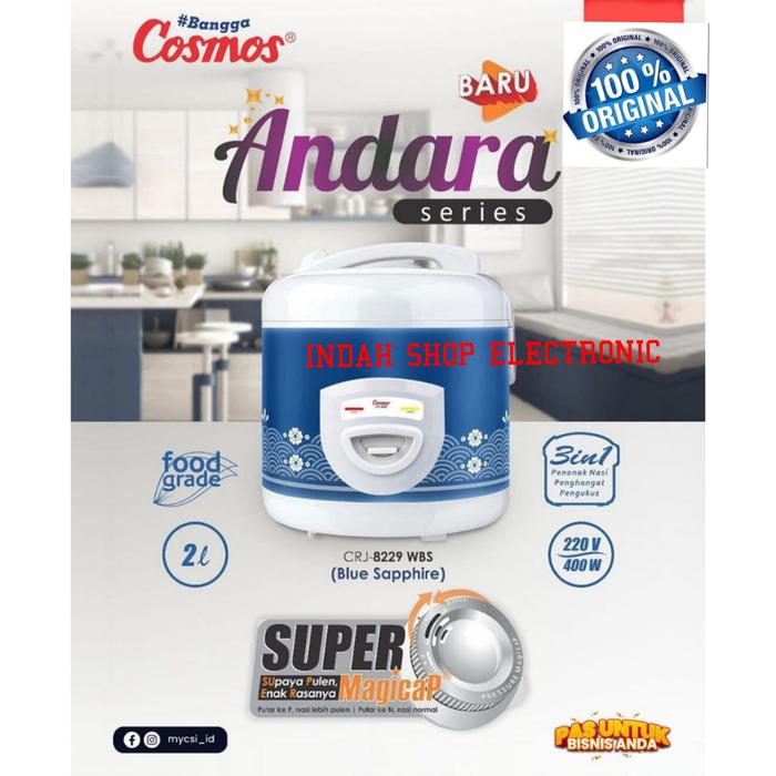 Gambar Magic Com Cosmos CRJ-8229 2Liter / Rice Cooker Cosmos CRJ-8229 2L - Biru dari Indah Shop Electronic undefined Tokopedia