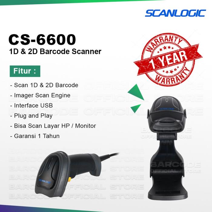 Gambar 2D Handheld Barcode Scanner Scanlogic CS-6000 Plus Imager USB + Stand - CS6600 dari Barcode Store Solutions undefined Tokopedia