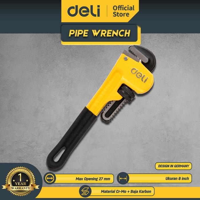Gambar Deli Pipe Wrench / Kunci Pipa 12/14" Ergonomis Tangguh Perkakas DL251X - 8 Inch dari Deli Tools Official undefined Tokopedia