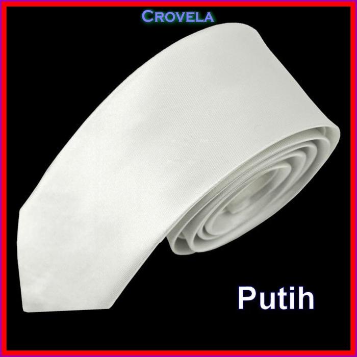 Gambar Dasi Slim Pria Polos Fit Slimfit 2 inch Panjang Formal Warna Hitam Tie - Putih dari CROVELA undefined Tokopedia