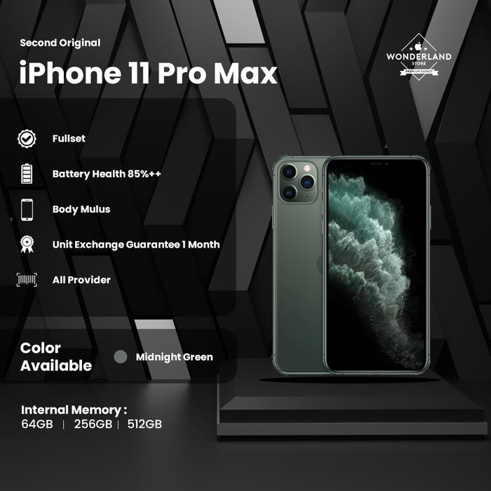 Gambar Second Ori iPhone 11 Pro Max 256GB Nano+eSim Grey/Silver/Gold/Green - Midnight Green dari Wonderland Store undefined Tokopedia