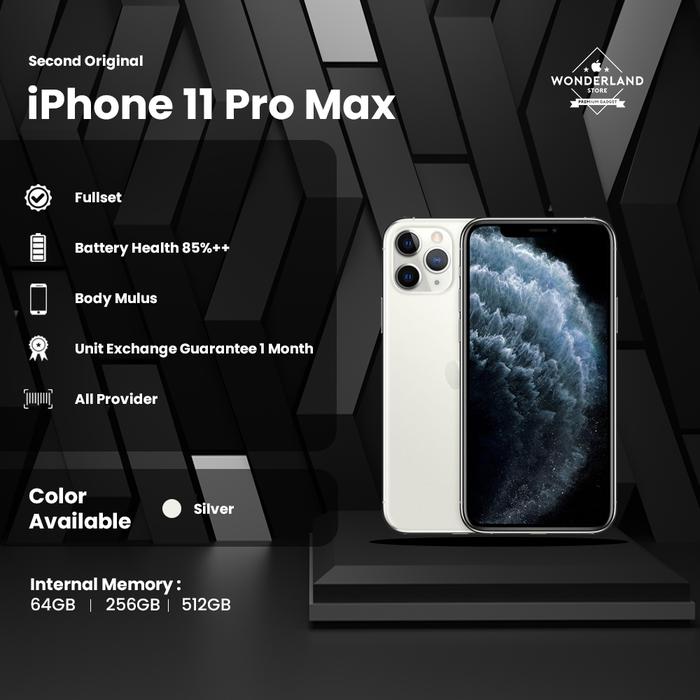 Gambar Second iPhone 11 Pro Max 512GB Nano+eSim, Fullset Original, Mulus - Silver dari Wonderland Store undefined Tokopedia