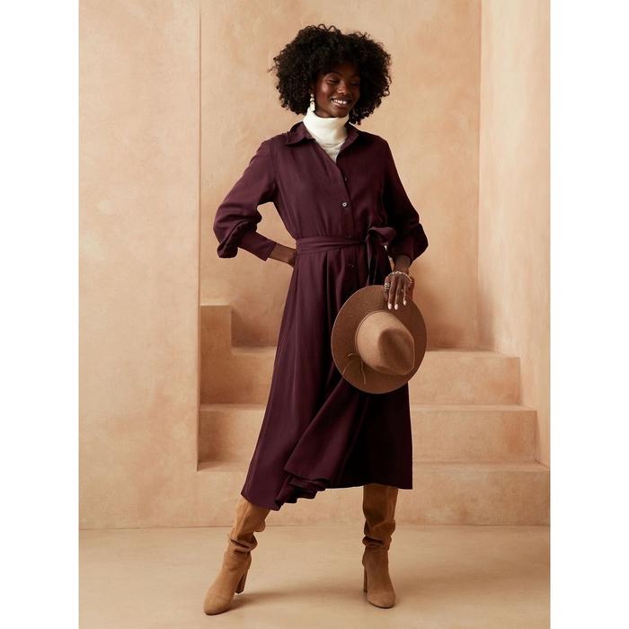 Gambar B*nrep tencel shirtdress maxy dress - Maroon, XL dari SantosaClothing undefined Tokopedia