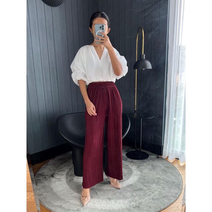 Celana Kulot Plisket Lidi-Kulot Lidi-Pleated Culotte Pants maroon