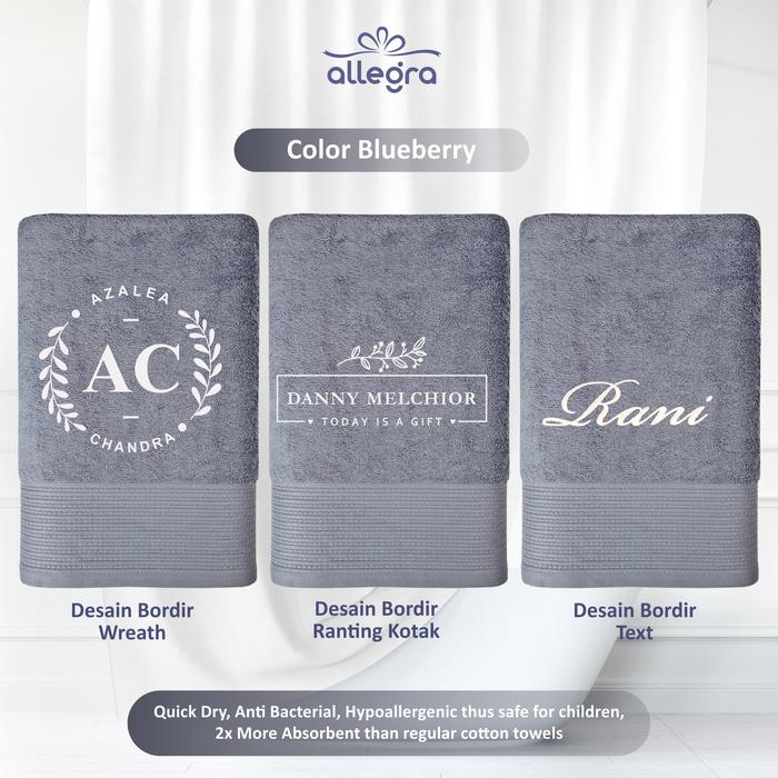 Gambar FREZIA Handuk Mandi-Bath Towel Custom Embroidery Gift/Hampers - Blueberry, Wreath dari Allegra Gift undefined Tokopedia