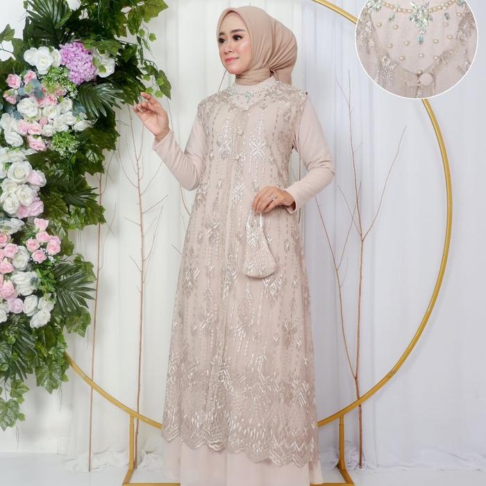 Gambar GAMIS LEBARAN ADIVA JK DRESS MUSLIM BAJU PESTA OUTFIT KONDANGAN - NUDE, XL dari Skamba store undefined Tokopedia