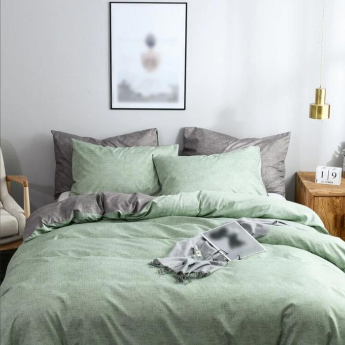 Gambar Bedcover set & Sprei Set Two Tone Abu Tua mix Hijau Mactha Bedding Set - 90x200 dari R&#39;Store undefined Tokopedia