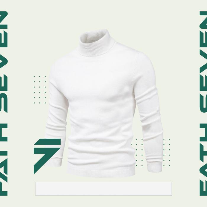 Gambar TURTLE NECK Sweater Rajut Pria Korea Bahan Tebal Kerah Tinggi Polos - Putih, L dari Maxe Id undefined Tokopedia