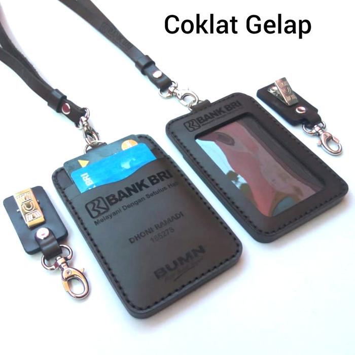 Gambar ID CARD HOLDER , NAME TAG BANK BNI , ID CARD BANK BNI , LANYARD BUMN - Coklat Gelap dari JM leatherShop undefined Tokopedia