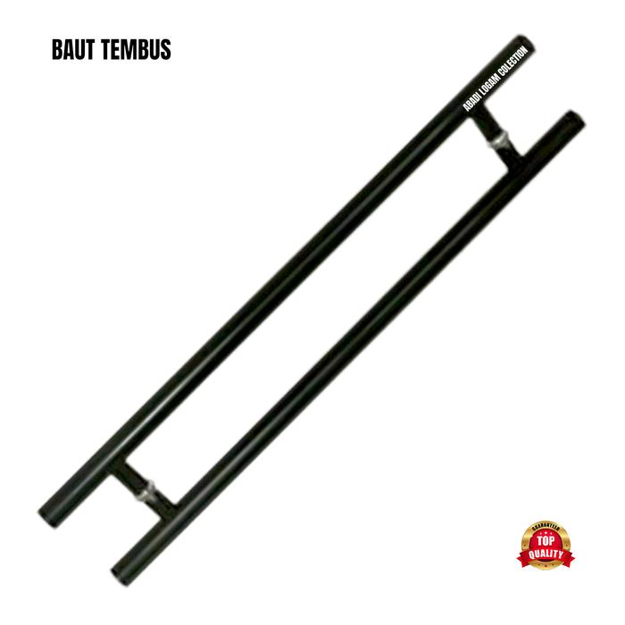 Gambar handle gagang pintu kaca tempered 200cm handle baut tembus pintu kaca - Bulat hitam dari Abadi logam colection undefined Tokopedia