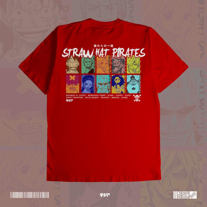 Gambar Straw Hat Pirates One Piece Luffy Zoro Sanji Nami Brook Robin Jinbe - Merah, S dari DJA CLOTH undefined Tokopedia