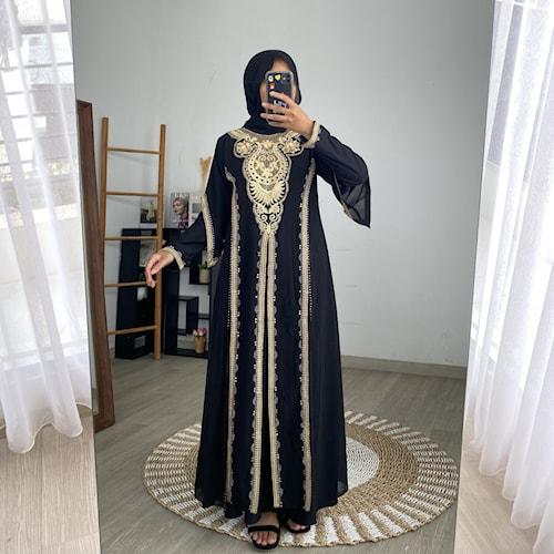 Gambar Drees Dress Baju Panjang Gamis Wanita Terbaru Kekinian Abaya Elnara - BLACK, XL dari Istana Fashion Trendy undefined Tokopedia