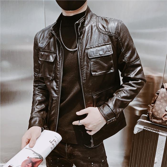 Gambar jaket kulit pria asli domba super slim - Coklat tua, S dari Alfatih jaket kulit garut undefined Tokopedia