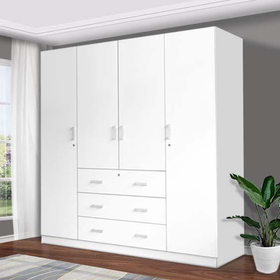 Gambar IDA Lemari Pakaian Kayu Besar Putih Modern Minimalis Besar 4 Pintu - White Glossy dari Rumah Furniture & Home Living undefined Tokopedia