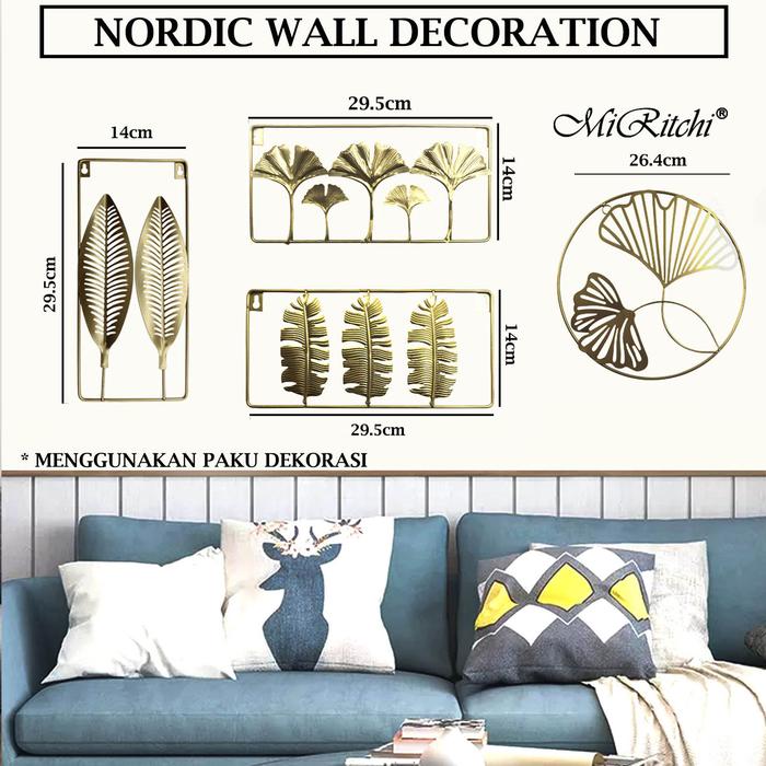 Gambar Dekorasi Hiasan Dinding Besi Ruang Tamu Lobby Hotel Daun Ginkgo Gold - SET OF 4 dari MiRitchi undefined Tokopedia