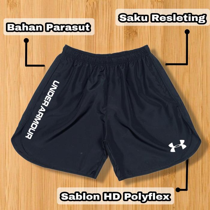 Gambar Celana Pendek Parasut Olahraga Sport Gym Running Outdoor Lari Unisex - TULISAN UA, HITAM - L dari SPORTSTAR undefined Tokopedia
