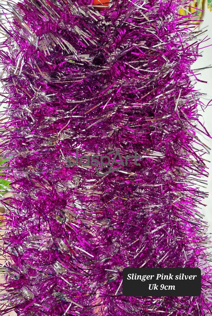 Gambar SLINGER BULAN BINTANG SLINGER KETUPAT SLINGER TINSEL IDUL FITRI - Pink Silver dari Jaspart undefined Tokopedia