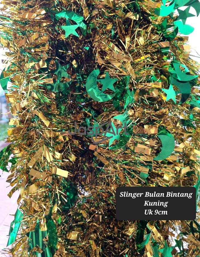 Gambar SLINGER BULAN BINTANG SLINGER KETUPAT SLINGER TINSEL IDUL FITRI - BulnBntgKuning dari Jaspart undefined Tokopedia
