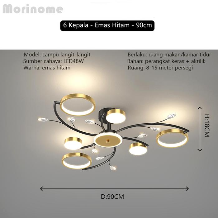 Gambar Lampu Gantung LED Minimalis Ruang Tamu Rumah Tempat Lampu Plafon Kamar - 6+1 heads, 3 warna lampu dari Morinome undefined Tokopedia