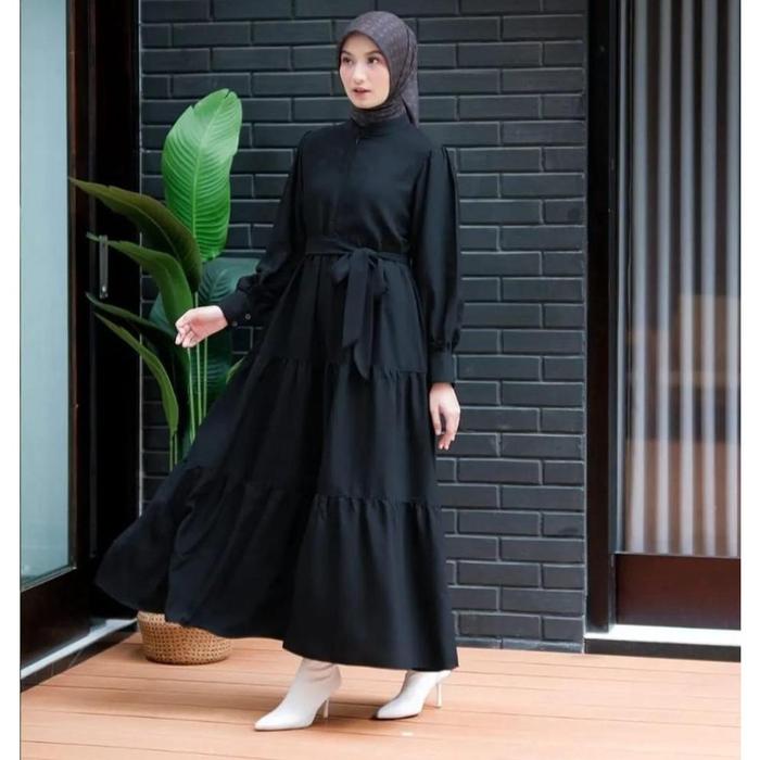 Gambar Gamis Rempel Wanita / Gamis Susun Polos Terbaru 2023/ Dress Simple - Hitam, M dari Febshop27 undefined Tokopedia