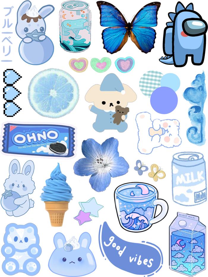 Gambar Stiker Kawaii Aesthetic Cute Dekorasi / Kawai Sticker Decoratif - Blue dari HSTICKERS undefined Tokopedia