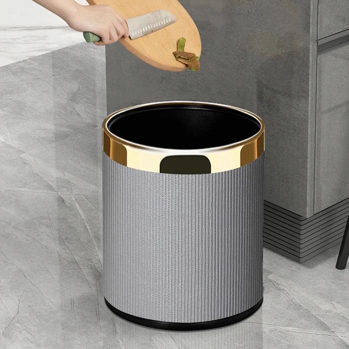 Gambar Luxurious Nordic Leather Trash Bin with Gold List / Tong Sampah Kulit - Abu-abu dari Lacasaa.id undefined Tokopedia