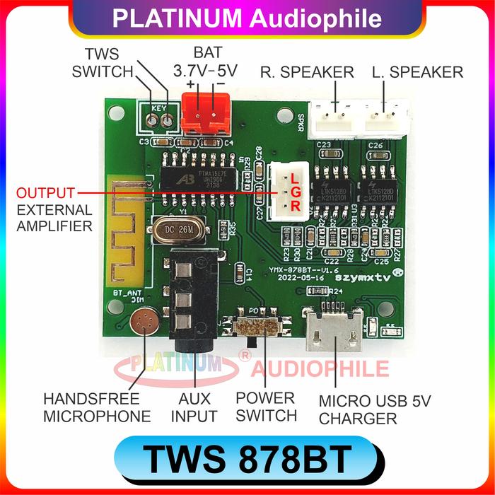 Gambar Modul Bluetooth TWS Amplifier Mini Class D 2X 5W Modul Bluetooth 5.2 - TWS-878BT dari PLATINUM Audiophile undefined Tokopedia