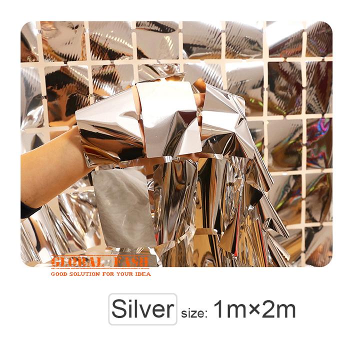 Gambar Tirai Rumbai Foil Kotak / Backdrop Foil Curtain / Tirai Foil Square - Silver dari GLOBAL FASH undefined Tokopedia