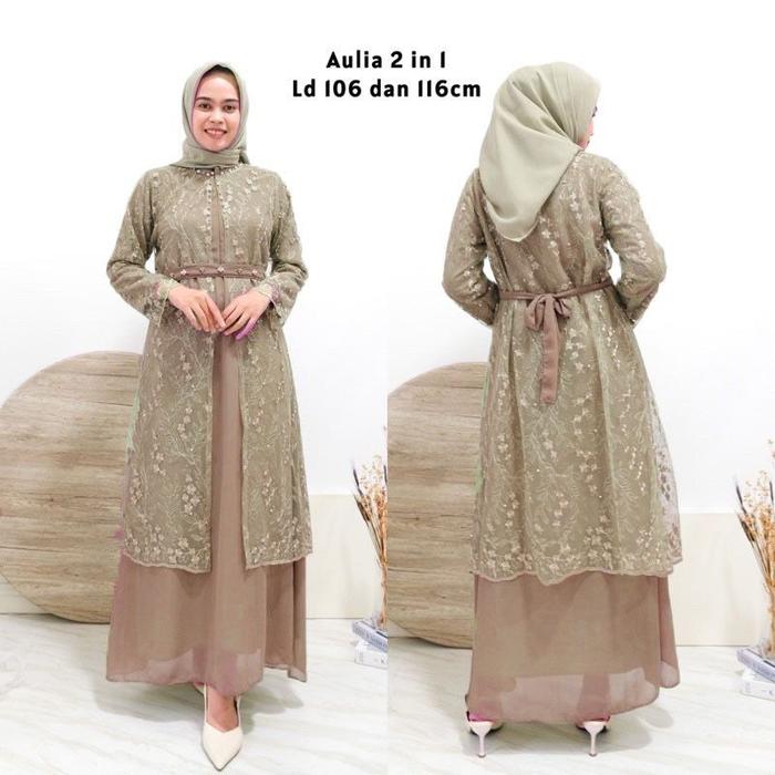 Gambar AULIA DRESS MAXY EKSKLUSIF 2 IN 1 GAMIS + OUTER ROMPI BROKAT MUTIARA - Nude, M dari MCA Toped Official Store undefined Tokopedia