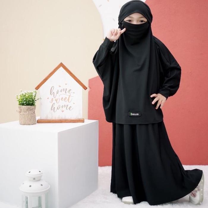 Gambar New French Khimar Aisyah Set/Set Gamis Anak Perempuan 1 Sampai 6 Tahun - Hitam, XL(5-6thn) dari Febshop27 undefined Tokopedia