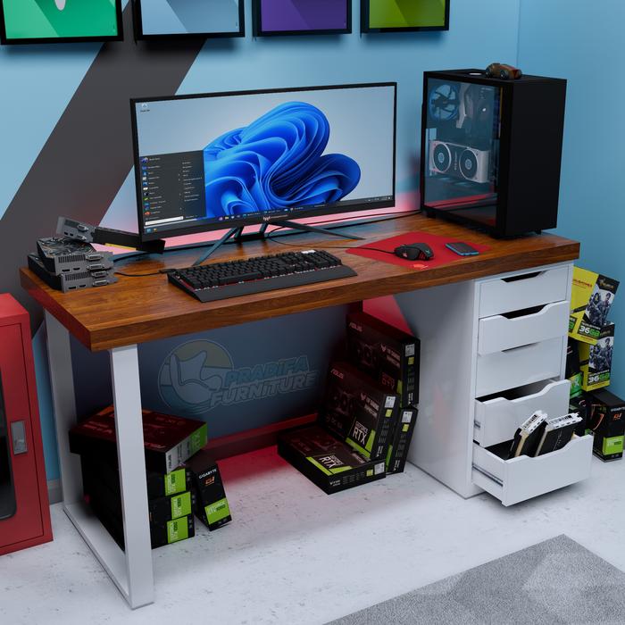Gambar Desk setup | meja komputer | meja kerja | nakas drawer | bisa custom dari pradifa furniture undefined 5 Tokopedia