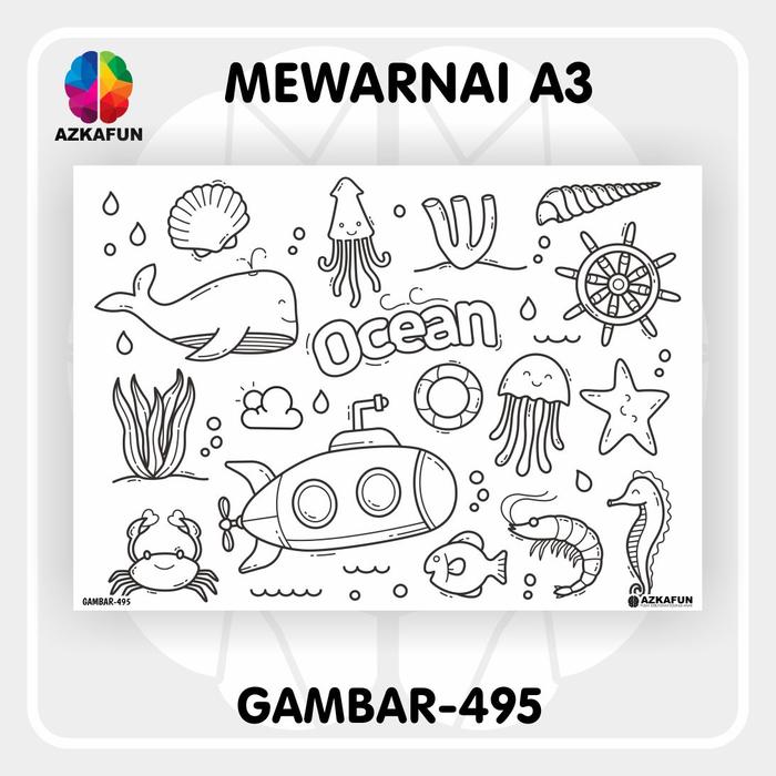 Gambar Kertas Mewarnai A3 DUNIA LAUT - Mewarnai tema binatang laut - GAMBAR-495 dari AZKAFUN undefined Tokopedia