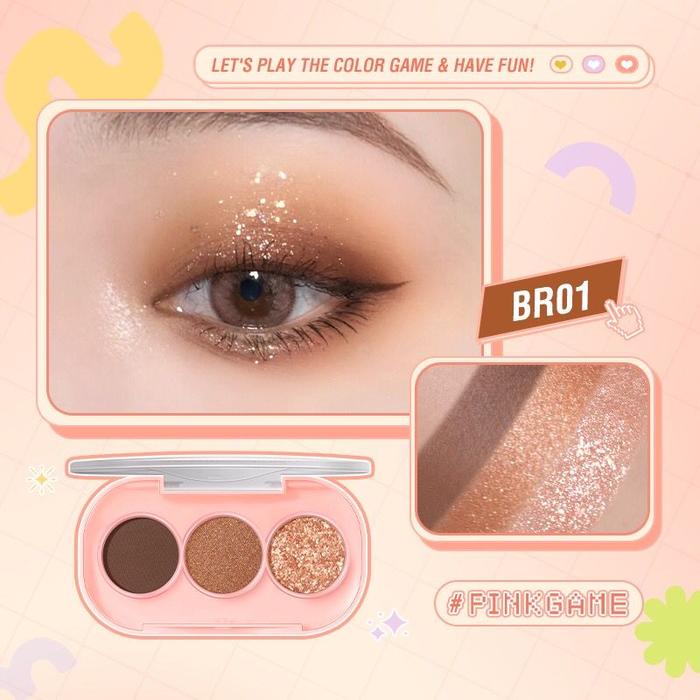 Gambar PINKFLASH PF-E23 3 Pan Eyeshadow Palette - High Pigmented - Glitter - PF E23 - #BR01 dari Debelleza Shop undefined Tokopedia