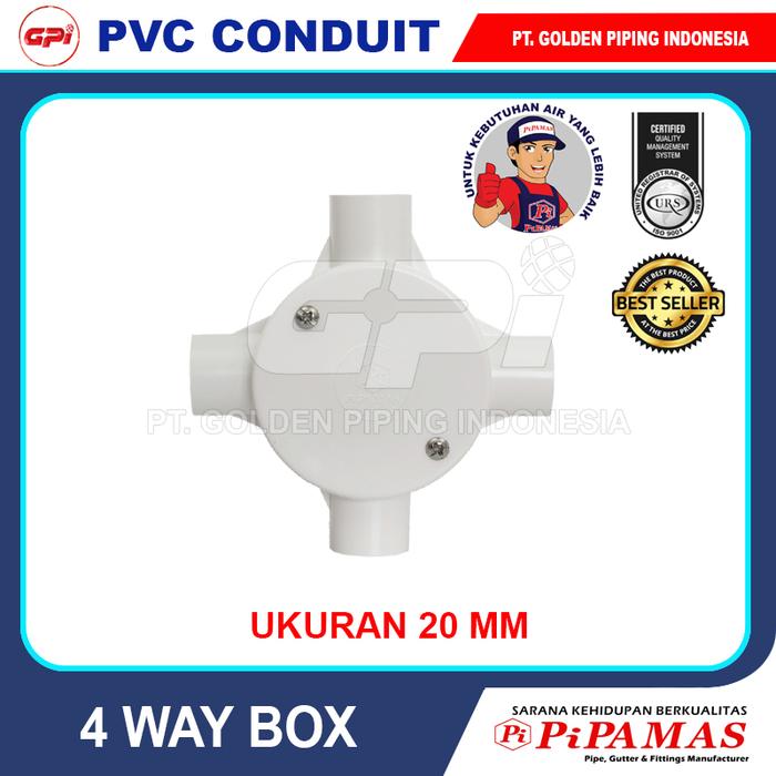 Gambar Fitting Pipa PVC Conduit 20mm,4 Way, ee Way Box,Coupler merk Pipamas - 4 Way Box dari DEPO PIPA_NEW undefined Tokopedia
