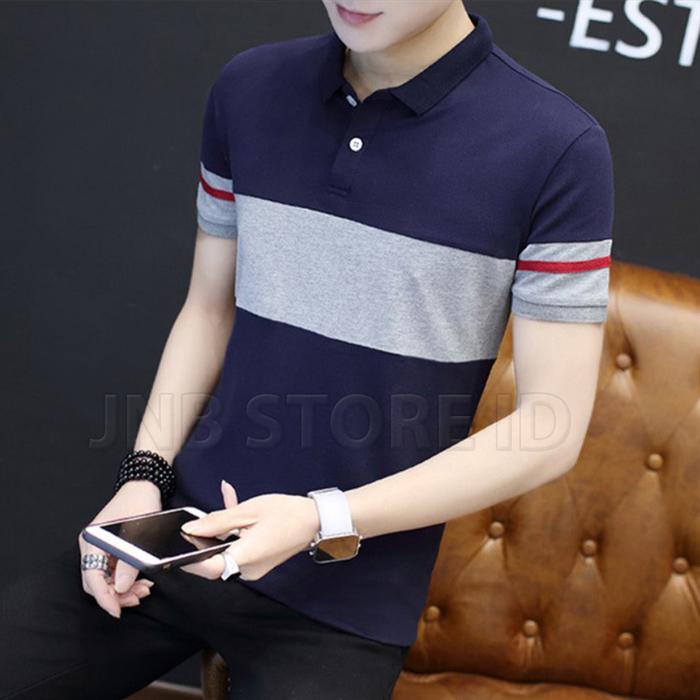 Gambar Kaos Polo Pria Lengan Pendek Kerah Kancing Kombinasi Katun Distro - Putih, M dari JNB Store ID undefined 5 Tokopedia