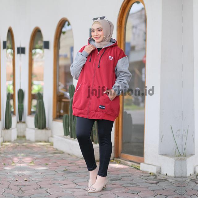 Gambar JAKET WANITA OVERSIZE AND DAVIN JUMBO HOODIE FLEECE TEBAL XXXL LD 134 - MAROON dari jnjfashion.id undefined Tokopedia